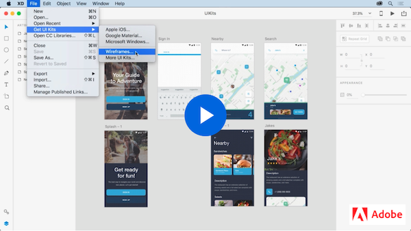 Link to Adobe Xd tutorial on starting your design with UI kits